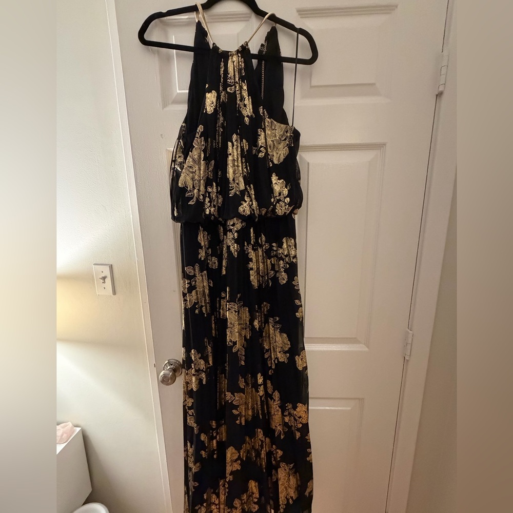 MSK Black and Gold Floral Maxi Dress
